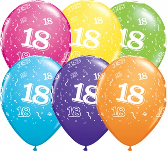 Ballonnen 18 jaar assorti 28 cm, 25 stuks